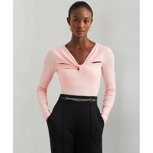 Lauren Ralph Lauren Women Pink Ribbed Cotton Knit Twisted Cutout Top Size XL